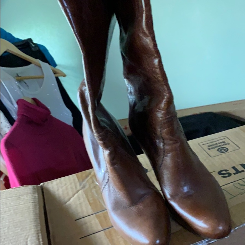 Prada leather lower calf boots